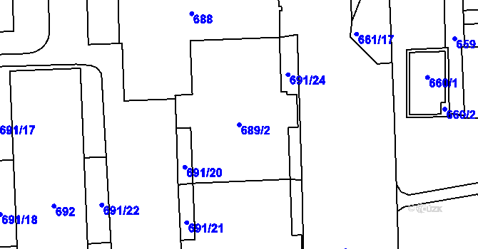 Parcela st. 689/2 v KÚ Háje, Katastrální mapa