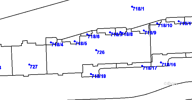 Parcela st. 726 v KÚ Háje, Katastrální mapa