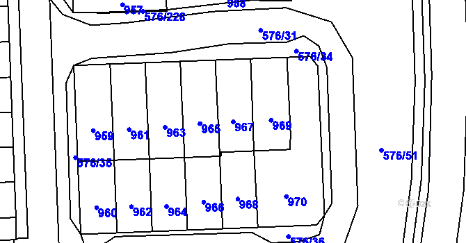 Parcela st. 967 v KÚ Háje, Katastrální mapa