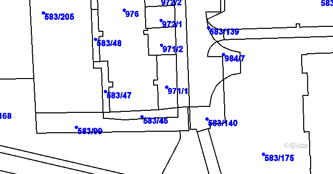 Parcela st. 971/1 v KÚ Háje, Katastrální mapa