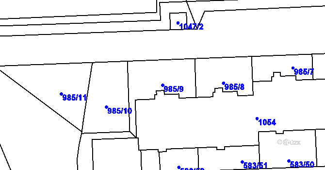 Parcela st. 985/9 v KÚ Háje, Katastrální mapa