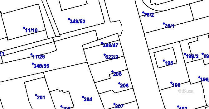 Parcela st. 622/2 v KÚ Háje, Katastrální mapa