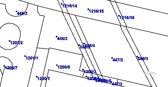 Parcela st. 588/4 v KÚ Háje, Katastrální mapa