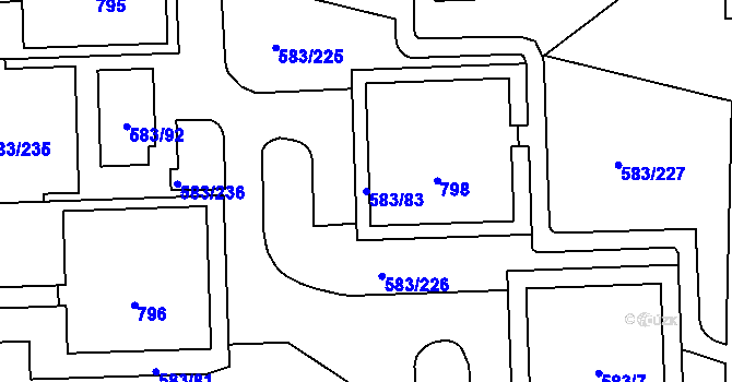 Parcela st. 583/83 v KÚ Háje, Katastrální mapa