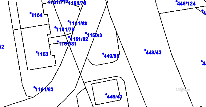 Parcela st. 449/98 v KÚ Háje, Katastrální mapa