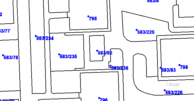 Parcela st. 583/92 v KÚ Háje, Katastrální mapa