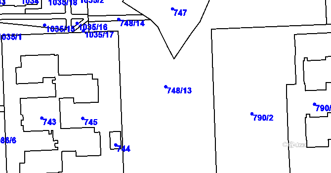 Parcela st. 748/13 v KÚ Háje, Katastrální mapa