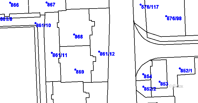 Parcela st. 861/12 v KÚ Háje, Katastrální mapa