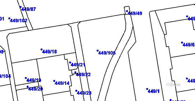 Parcela st. 449/105 v KÚ Háje, Katastrální mapa