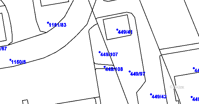 Parcela st. 449/107 v KÚ Háje, Katastrální mapa
