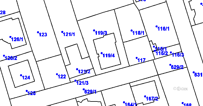 Parcela st. 119/4 v KÚ Háje, Katastrální mapa