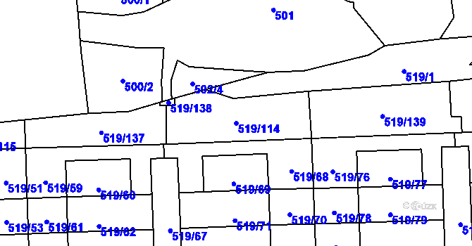 Parcela st. 519/114 v KÚ Háje, Katastrální mapa