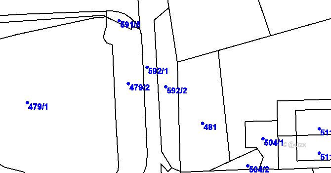 Parcela st. 592/2 v KÚ Háje, Katastrální mapa