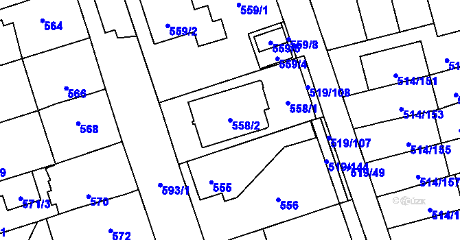 Parcela st. 558/2 v KÚ Háje, Katastrální mapa