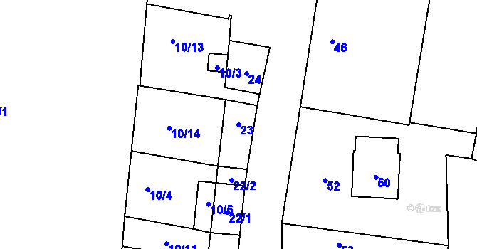 Parcela st. 23 v KÚ Kunratice, Katastrální mapa