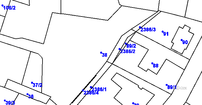 Parcela st. 38 v KÚ Kunratice, Katastrální mapa