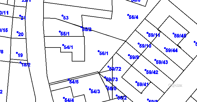Parcela st. 56/1 v KÚ Kunratice, Katastrální mapa