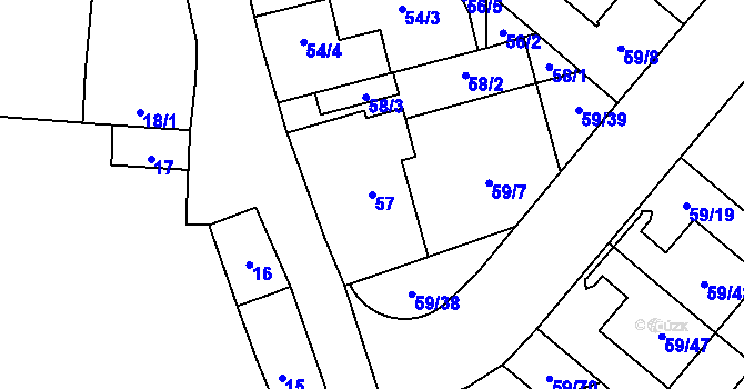 Parcela st. 57 v KÚ Kunratice, Katastrální mapa