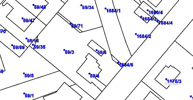 Parcela st. 59/6 v KÚ Kunratice, Katastrální mapa