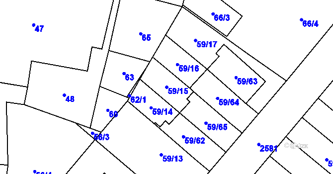 Parcela st. 59/15 v KÚ Kunratice, Katastrální mapa