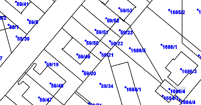 Parcela st. 59/21 v KÚ Kunratice, Katastrální mapa
