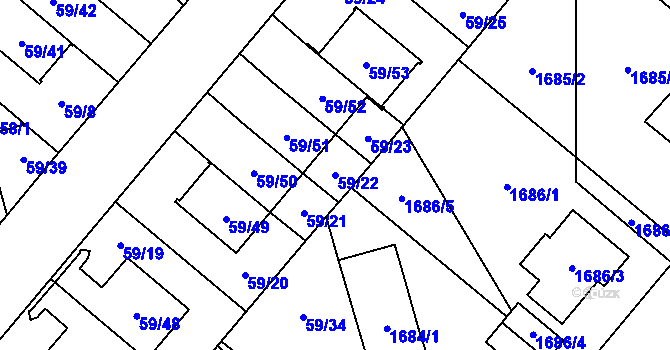 Parcela st. 59/22 v KÚ Kunratice, Katastrální mapa