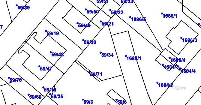 Parcela st. 59/34 v KÚ Kunratice, Katastrální mapa