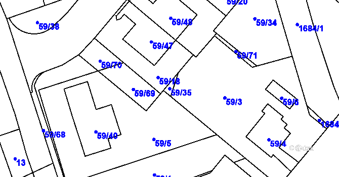 Parcela st. 59/35 v KÚ Kunratice, Katastrální mapa