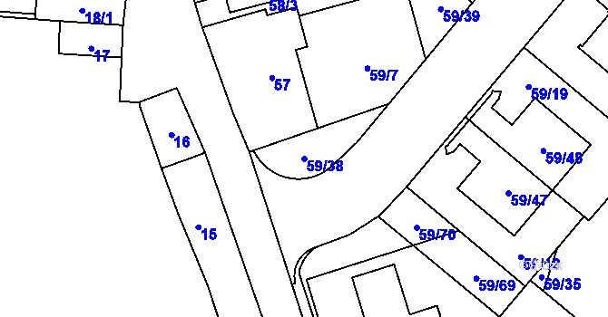 Parcela st. 59/38 v KÚ Kunratice, Katastrální mapa