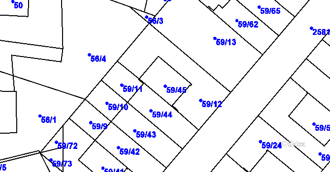 Parcela st. 59/45 v KÚ Kunratice, Katastrální mapa
