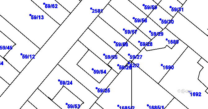 Parcela st. 59/55 v KÚ Kunratice, Katastrální mapa
