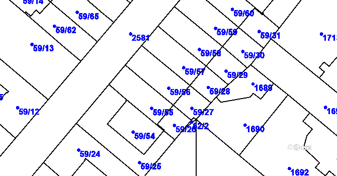 Parcela st. 59/56 v KÚ Kunratice, Katastrální mapa