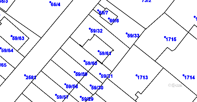 Parcela st. 59/61 v KÚ Kunratice, Katastrální mapa