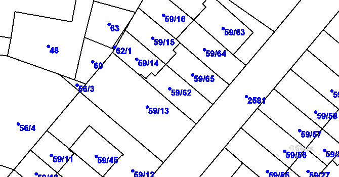 Parcela st. 59/62 v KÚ Kunratice, Katastrální mapa