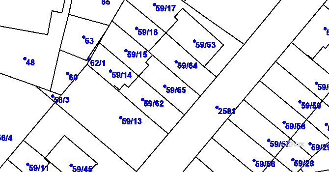 Parcela st. 59/65 v KÚ Kunratice, Katastrální mapa