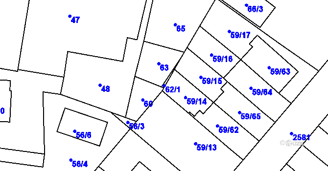 Parcela st. 62/1 v KÚ Kunratice, Katastrální mapa