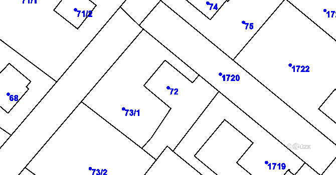 Parcela st. 72 v KÚ Kunratice, Katastrální mapa