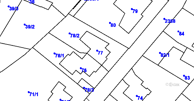 Parcela st. 77 v KÚ Kunratice, Katastrální mapa