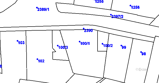 Parcela st. 100/1 v KÚ Kunratice, Katastrální mapa
