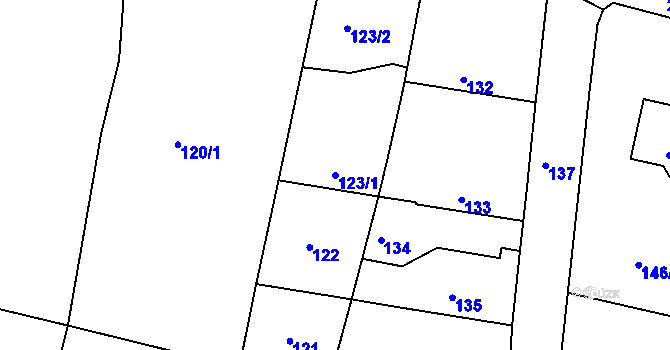 Parcela st. 123/1 v KÚ Kunratice, Katastrální mapa