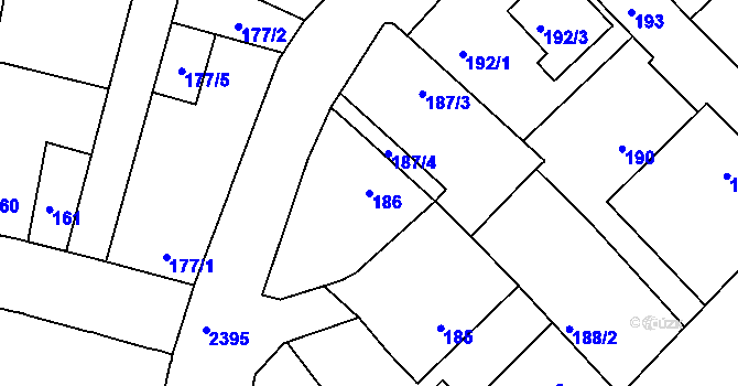 Parcela st. 186 v KÚ Kunratice, Katastrální mapa