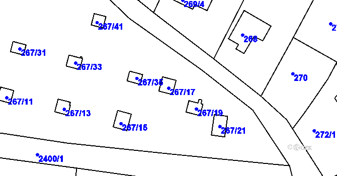Parcela st. 267/17 v KÚ Kunratice, Katastrální mapa