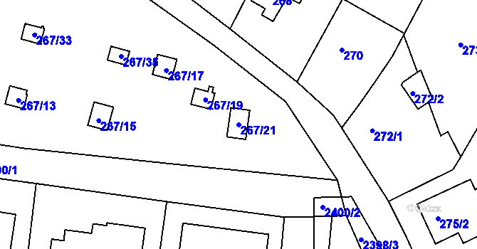 Parcela st. 267/21 v KÚ Kunratice, Katastrální mapa