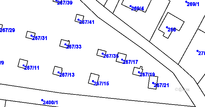 Parcela st. 267/35 v KÚ Kunratice, Katastrální mapa