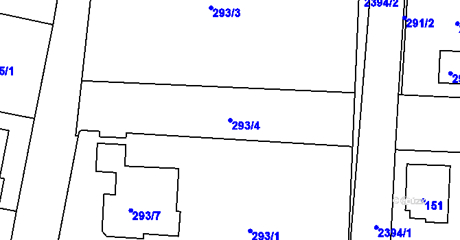 Parcela st. 293/4 v KÚ Kunratice, Katastrální mapa