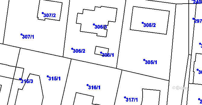 Parcela st. 306/1 v KÚ Kunratice, Katastrální mapa