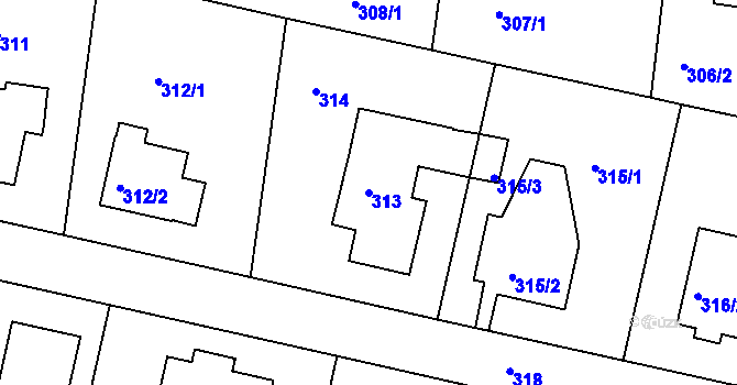 Parcela st. 313 v KÚ Kunratice, Katastrální mapa