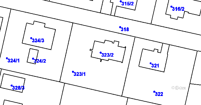 Parcela st. 323/2 v KÚ Kunratice, Katastrální mapa