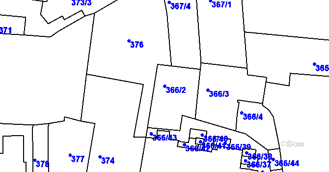 Parcela st. 366/2 v KÚ Kunratice, Katastrální mapa