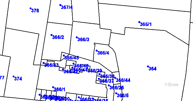 Parcela st. 366/4 v KÚ Kunratice, Katastrální mapa